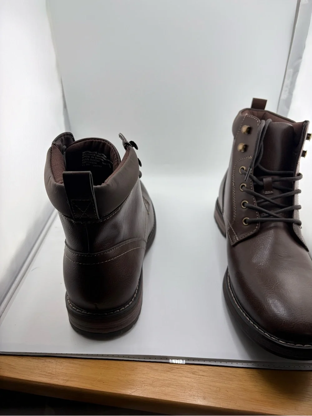 0188: Men's Club Room Westin Dark Brown Leather Boots with Lace-Up Closure